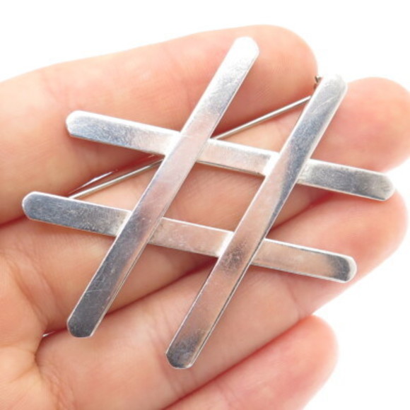 RUTH 925 Sterling Silver Vintage Mexico Crisscross Pin Brooch